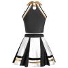 AFAVOM Cheerleader Costume for Women Metallic Cheer Uniform Musical Patchwork Color Block Crop Top with Ruffle Mini Skirt School Fancy Dress Cheerleading Halloween Outfit Black XS view 4