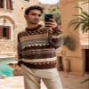Flygo Men's Vintage Grandpa Sweater Crewneck Oversized Striped Aztec Cable Knit Pullover Unisex Jumper Tops(Coffee-XL) view 2