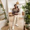 Flygo Men's Vintage Grandpa Sweater Crewneck Oversized Striped Aztec Cable Knit Pullover Unisex Jumper Tops(Coffee-XL) view 4