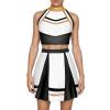 AFAVOM Cheerleader Costume for Women Metallic Cheer Uniform Musical Patchwork Color Block Crop Top with Ruffle Mini Skirt School Fancy Dress Cheerleading Halloween Outfit Black XL view 1