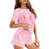 CLOHOMIN Axolotl Short Sleeve Pajama Tops for Women with Ruffle Shorts 2 PCS Women's Sleepwear Pajamas Skin Friendly Round Neck Sleep Set Size 3XL, Pink view 2