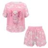 CLOHOMIN Axolotl Short Sleeve Pajama Tops for Women with Ruffle Shorts 2 PCS Women's Sleepwear Pajamas Skin Friendly Round Neck Sleep Set Size 3XL, Pink view 4