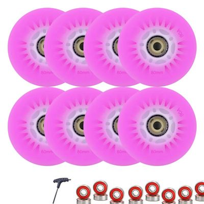 8 Pack Light Up Inline Skate Wheels 72mm 76mm 80mm 64mm 68mm 70mm Inline Wheels Replacement with ABEC9 Bearing 90A Indoor Outdoor Wheel (Pink,72mm)