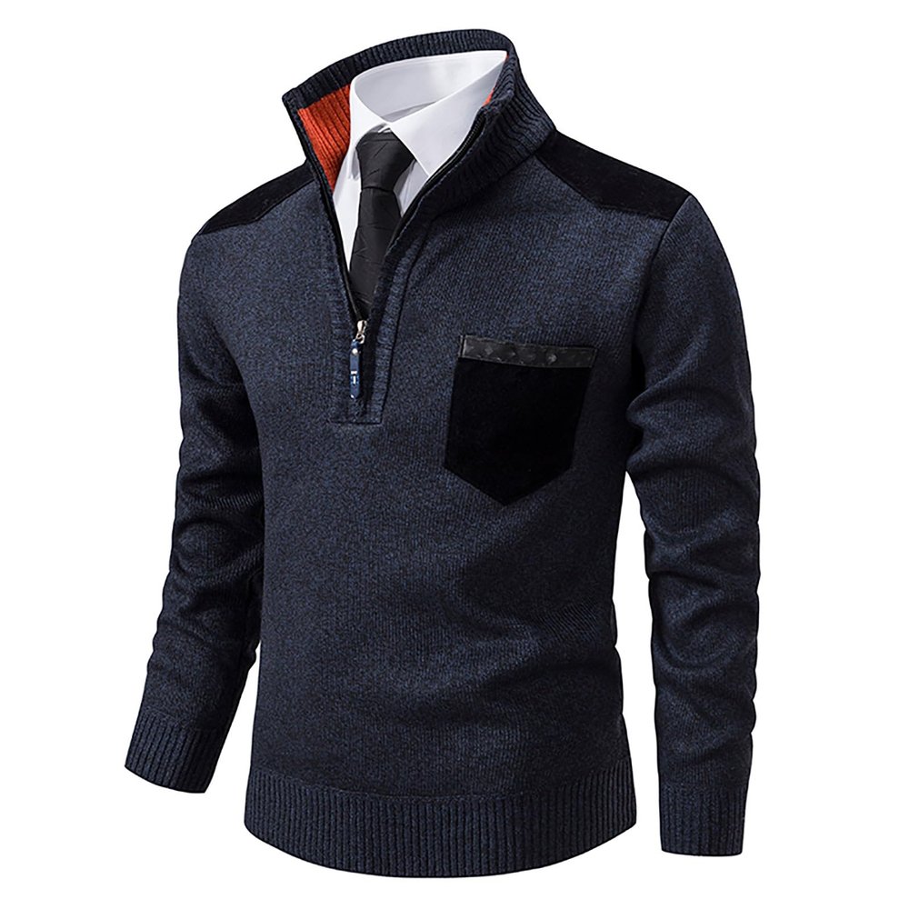 Muscularfit Mens Pullover Sweater Polo Long Sleeve Quarter Zip Golf Knitted Sweaters Slim Fit Knitted Knitwear Winter Coat Prime Big Deal Days October 8-9 Men Mens Quarter Zip Golf Shirt Navy XL