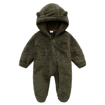 Baby Fleece Jumpsuits Cute Bear Ear Coat Thick Boys Snowsuit Girls Hooded Romper Winter (Army Green-g, 0-3 Months)