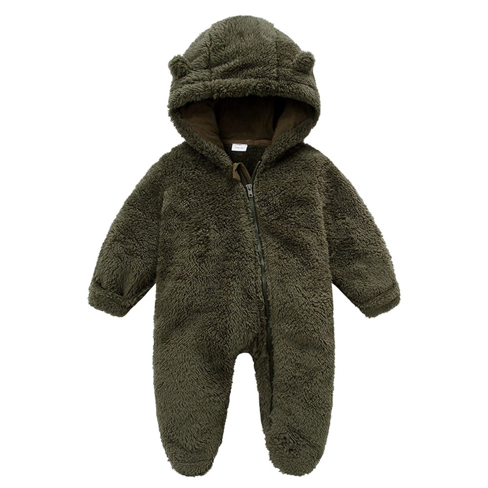 Baby Fleece Jumpsuits Cute Bear Ear Coat Thick Boys Snowsuit Girls Hooded Romper Winter (Army Green-g, 0-3 Months)