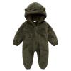 Baby Fleece Jumpsuits Cute Bear Ear Coat Thick Boys Snowsuit Girls Hooded Romper Winter (Army Green-g, 0-3 Months) view 1