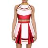 AFAVOM Cheerleader Costume for Women Metallic Cheer Uniform Musical Patchwork Color Block Halter Crop Top with Ruffle Mini Skirt School Fancy Dress Cheerleading Halloween Outfit Red L view 1