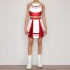 AFAVOM Cheerleader Costume for Women Metallic Cheer Uniform Musical Patchwork Color Block Halter Crop Top with Ruffle Mini Skirt School Fancy Dress Cheerleading Halloween Outfit Red L view 2