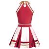 AFAVOM Cheerleader Costume for Women Metallic Cheer Uniform Musical Patchwork Color Block Halter Crop Top with Ruffle Mini Skirt School Fancy Dress Cheerleading Halloween Outfit Red L view 4