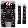BLULILY Women Halloween Over Knee Long Socks Skeleton Print Sweet Bowknot Thigh High Stockings Holiday Party Tights Hosiery view 2