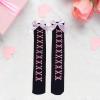 BLULILY Women Halloween Over Knee Long Socks Skeleton Print Sweet Bowknot Thigh High Stockings Holiday Party Tights Hosiery view 4