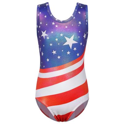 BAOHULU Gymnastics Leotards for Girls Red White Blue Stripes & Stars Kids Athletic Apperal Dance Outfit B372_RedBlueStars_12A