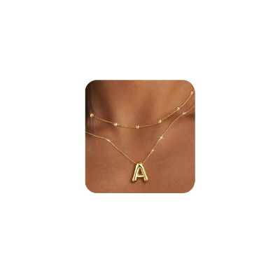 PANSHI Gold Initial Necklaces Gifts for Women Girlfriend Teens Gifts Trendy Stuff Layered Bubble Letter Necklace Gold Jewelry Birthday Gifts Teens Women A.