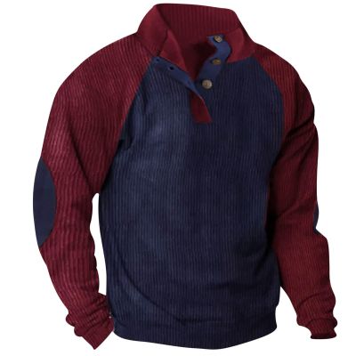 XUNRYAN Men's Corduroy Sweatshirt Casual Long Sleeve Stand Collar Quarter Button Pullover Sweatshirts Jacket Winter Fall Tops