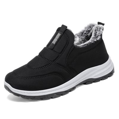 CPMBFDC Womens Snow Boots Men Womens Winter Snow Boots Warm Fur Lined Ankle Boots Slip On Outdoor Non-Slip Ankle Boots (Black-Women,Women 7/Men 6)