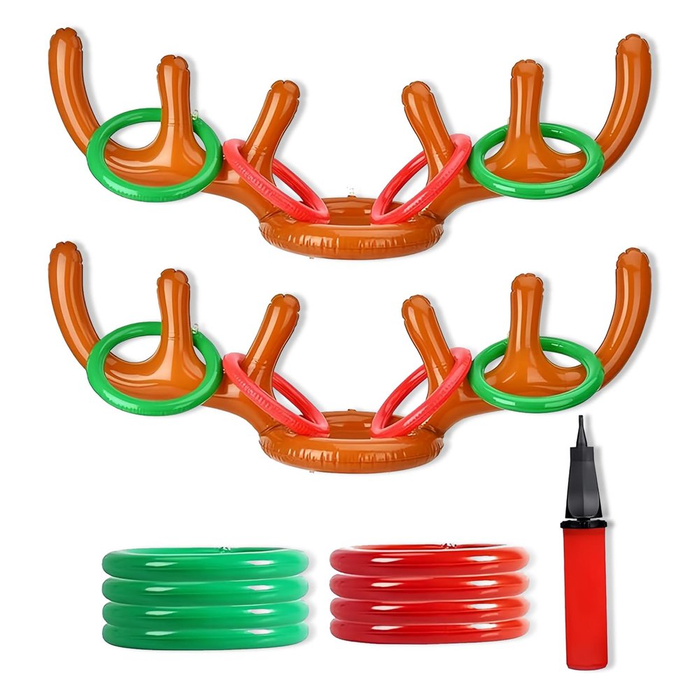 2PCS Inflatable Antler Ring Games,Inflatable Reindeer Antler Ring Toss Game, Christmas Party Antler Hat Games for Family(2 Antlers 8 Rings 1 Air Pump)