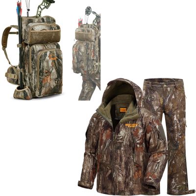 NEW VIEW Size L Tree Camo Hunting Suit and Bow Hunting Backpack