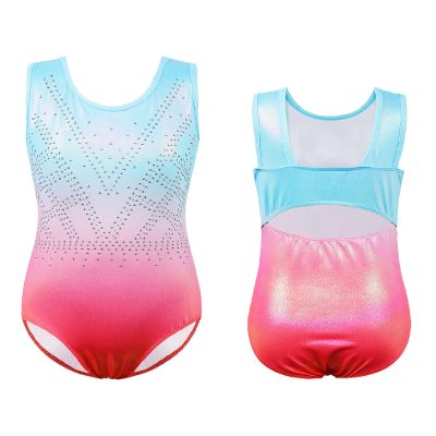 BAOHULU Gymnastics Leotards for Girls Shiny Jewels Kids Athletic Apperal Dance Outfit B372_BluePink_6A