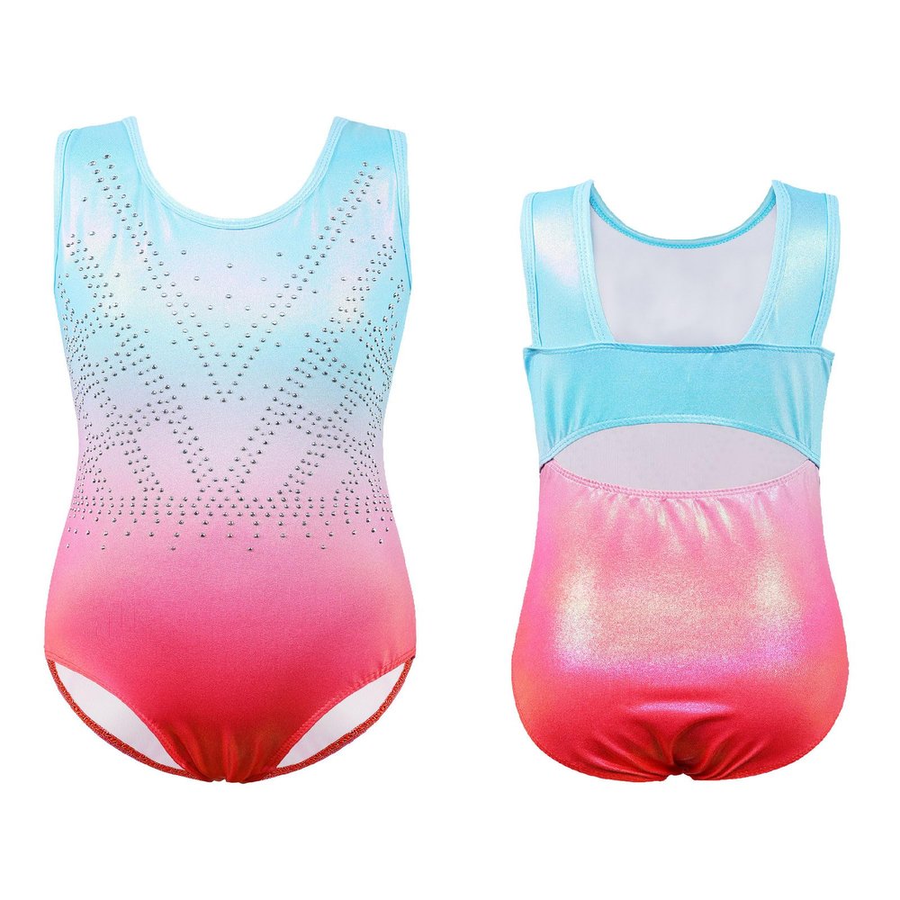 BAOHULU Gymnastics Leotards for Girls Shiny Jewels Kids Athletic Apperal Dance Outfit B372_BluePink_6A