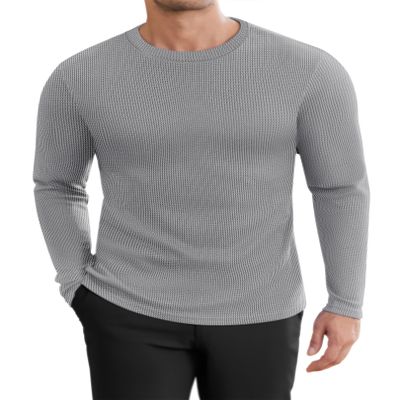 Ekouaer Men's Long Sleeve Shirts Honeycomb Waffle Pullover Sweater Crewneck Thermal Tops Lightweight Undershirts
