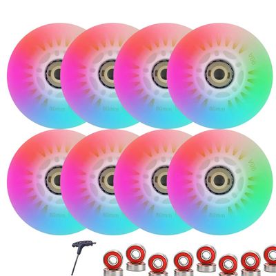 8 Pack Light Up Inline Skate Wheels 72mm 76mm 80mm 64mm 68mm 70mm Inline Wheels Replacement with ABEC9 Bearing 90A Indoor Outdoor Wheel (Color,76mm)