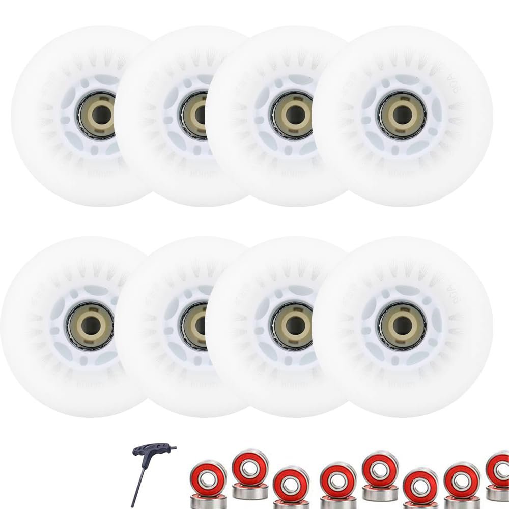 8 Pack Light Up Inline Skate Wheels 72mm 76mm 80mm 64mm 68mm 70mm Inline Wheels Replacement with ABEC9 Bearing 90A Indoor Outdoor Wheel (White,68mm)