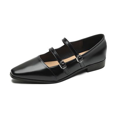 CPMBFDC Women's Mary Jane Flats Fashion Pointed Toe Low Heel Ballet Flats Adjustable Straps Comfortable Dress Flats (Black,8)