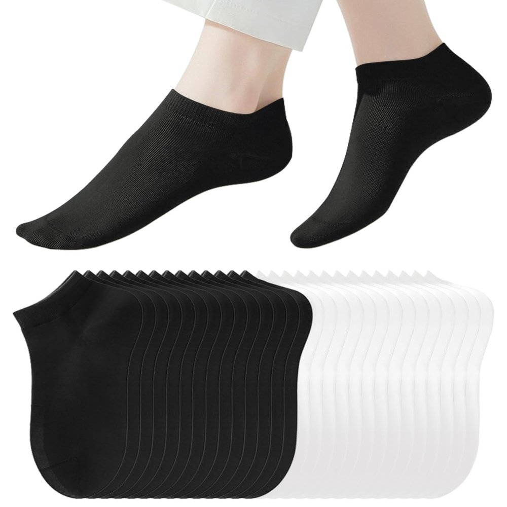 Cacacar 14 Pairs Thin Womens Ankle Socks, Running Low Cut Short Athletic Pack of Socks for Men (Blakc, White)