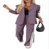 Women 2 Piece Business Outfits Sets Striped Print Blazer Jacket and Wide Leg Pants Work Casual Office Suit Sets (US, Alpha, 4X-Large, Regular, Regular, Purple) view 1