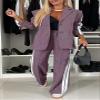 Women 2 Piece Business Outfits Sets Striped Print Blazer Jacket and Wide Leg Pants Work Casual Office Suit Sets (US, Alpha, X-Large, Regular, Regular, Purple) view 2