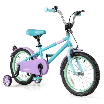 HONEY JOY Kids Bike, 12 14 16 18 Inch Toddler Bikes w/Training Wheels, Handbrake & Coaster Brake, Fully Enclosed Chain, Adjustable Handlebar & Seat, Kids Bicycle (16 Inch, Turquoise)