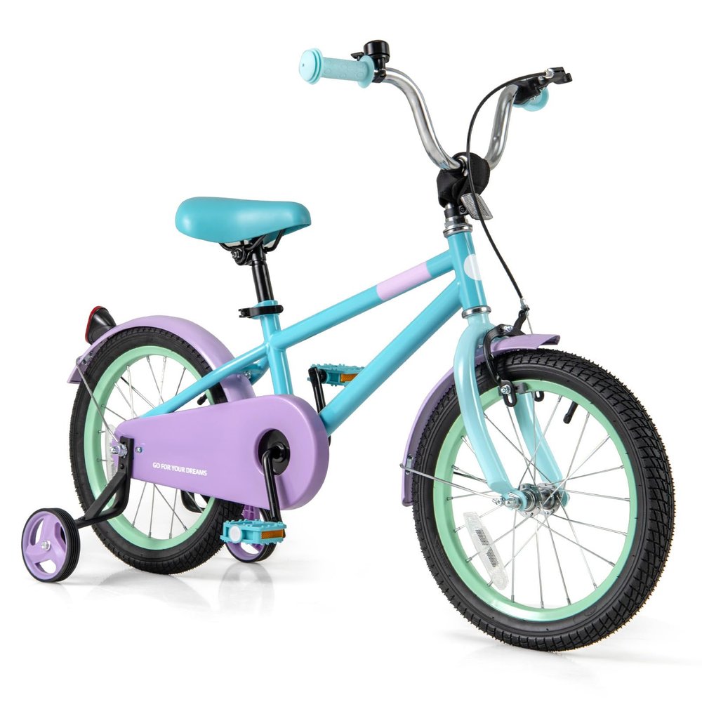HONEY JOY Kids Bike, 12 14 16 18 Inch Toddler Bikes w/Training Wheels, Handbrake & Coaster Brake, Fully Enclosed Chain, Adjustable Handlebar & Seat, Kids Bicycle (16 Inch, Turquoise)