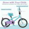 HONEY JOY Kids Bike, 12 14 16 18 Inch Toddler Bikes w/Training Wheels, Handbrake & Coaster Brake, Fully Enclosed Chain, Adjustable Handlebar & Seat, Kids Bicycle (16 Inch, Turquoise) view 3