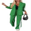 Women 2 Piece Business Outfits Sets Striped Print Blazer Jacket and Wide Leg Pants Work Casual Office Suit Sets (US, Alpha, Large, Regular, Regular, Green) view 1