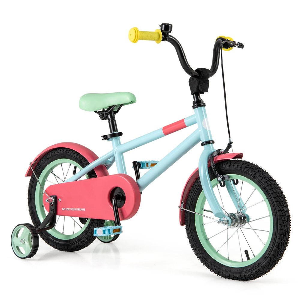 HONEY JOY Kids Bike, 12 14 16 18 Inch Toddler Bikes w/Training Wheels, Handbrake & Coaster Brake, Fully Enclosed Chain, Adjustable Handlebar & Seat, Kids Bicycle (14 Inch, Blue)