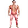 easyforever Men's Christmas Candy Cane Costume Striped Suspender Bodysuit Jumpsuit Clubwear Red&White X-Large