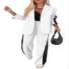Women 2 Piece Business Outfits Sets Striped Print Blazer Jacket and Wide Leg Pants Work Casual Office Suit Sets (US, Alpha, 3X-Large, Regular, Regular, White) view 1