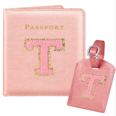 Slohif Passport Holder Initial Lugguage Tag Set Suitcase Cover Wallet Case for Travel Women - Leather Letter Passport Book Personalized Organizer Card Protector Sleeve Essentials Slim Carrier Red T
