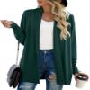GRECERELLE Women's Long Sleeve Open Front Shawl Collar Cardigan Lightweight Ribbed Knit Dressy Sweater Jacket, Dark Green, Small view 1