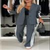 Women 2 Piece Business Outfits Sets Striped Print Blazer Jacket and Wide Leg Pants Work Casual Office Suit Sets (US, Alpha, XX-Large, Regular, Regular, Darkgray) view 2