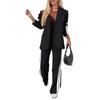 Women 2 Piece Business Outfits Sets Striped Print Blazer Jacket and Wide Leg Pants Work Casual Office Suit Sets (US, Alpha, 3X-Large, Regular, Regular, Black) view 1