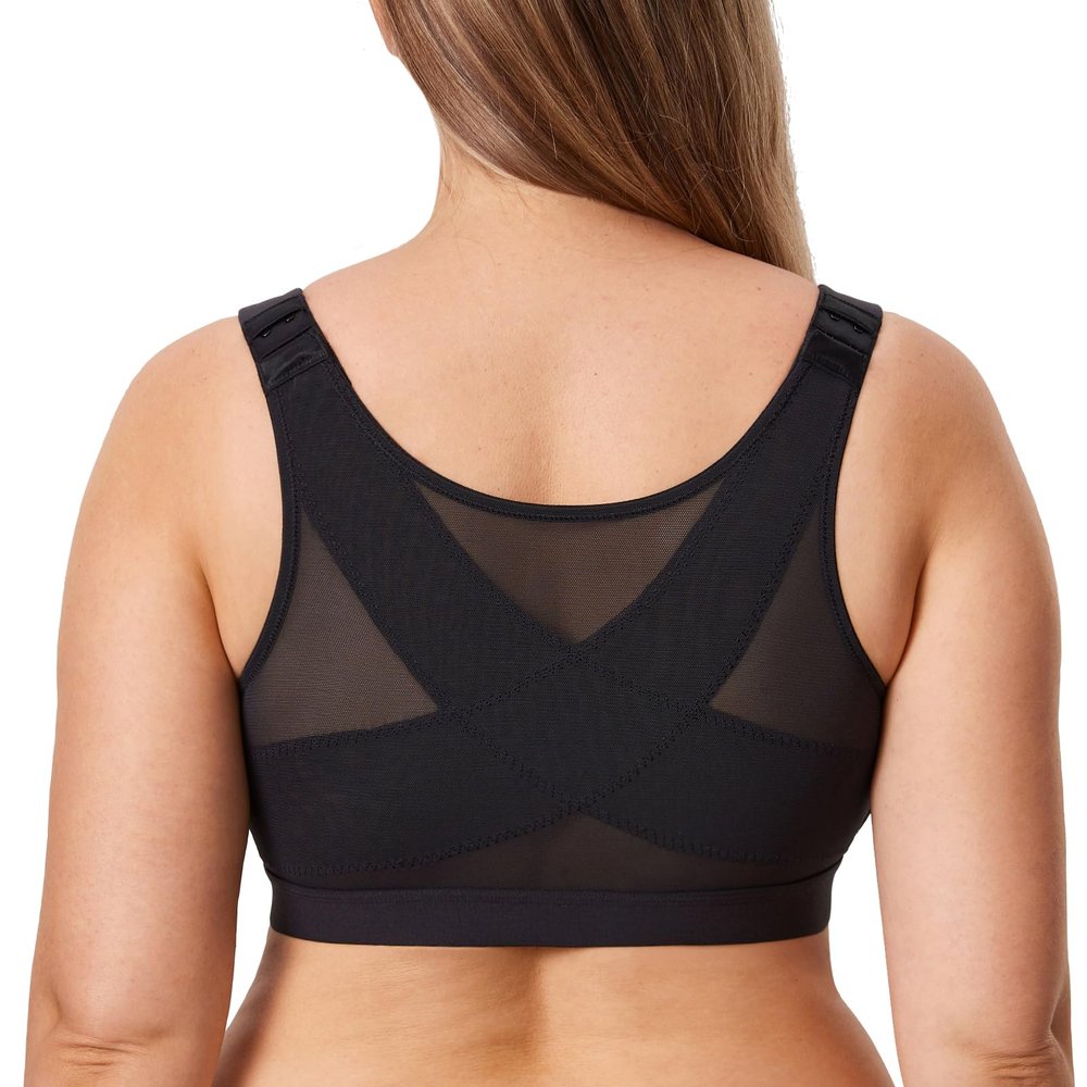 DELIMIRA Women's Inbarely Plus Front Closure Bras Posture Wireless Full Coverage Plus Size Unlined Bra Black 40DD