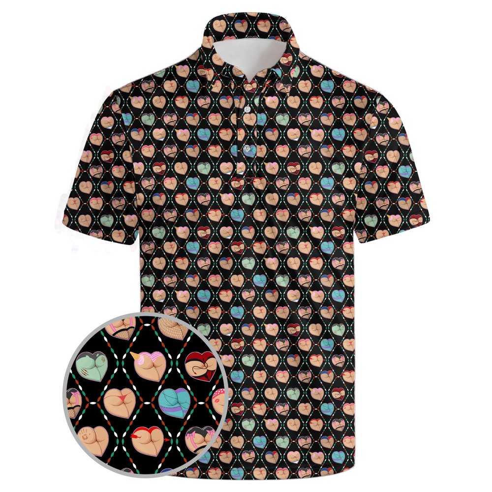AYUNIX Halloween Butt Golf Shirts for Men Funny Golf Polos Short Sleeve Quick Dry Polo Shirts Halloween Costume Outfit