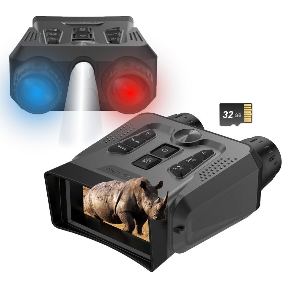 HMWOKPOT 10X Zoom Digital Night Vision Goggles Infrared Binoculars for Adults, 3" Large Screen Night Vision Binoculars with 32GB Memory Save Photo and Video
