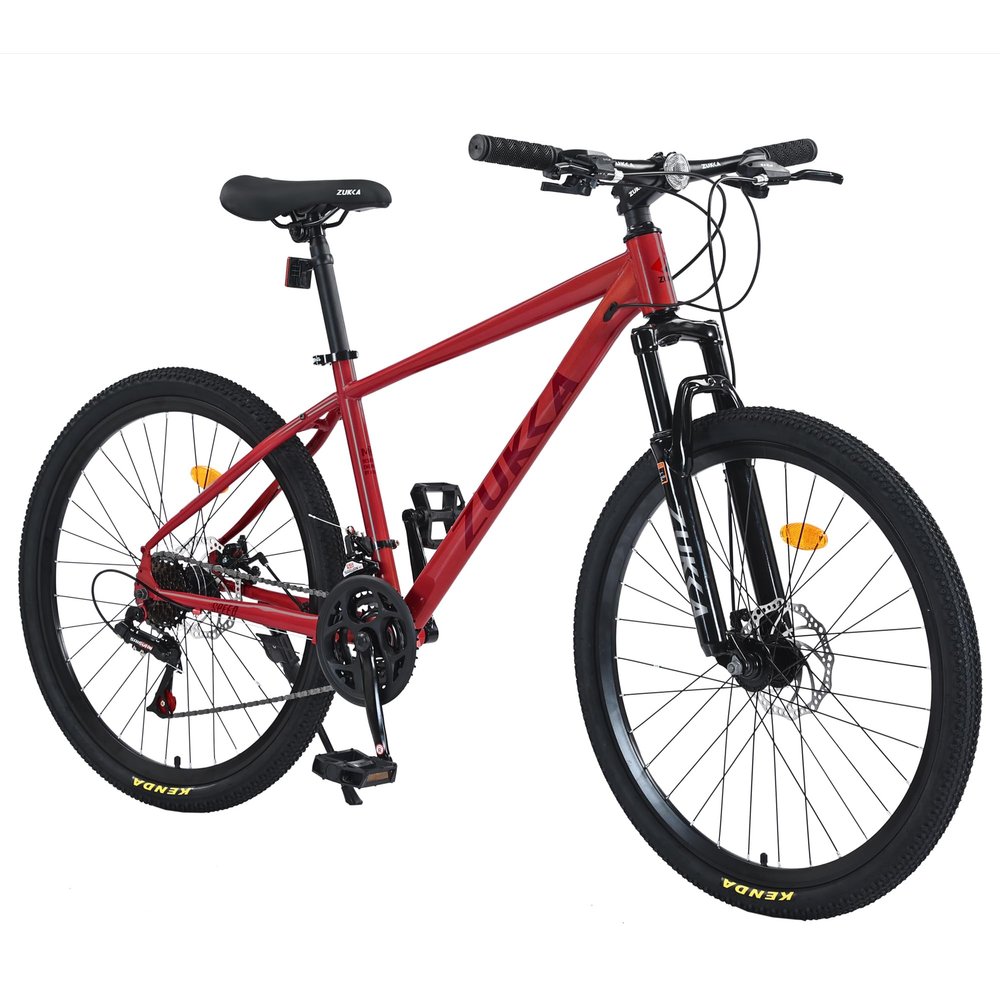 Front Suspension Hardtail Mountain Trail Bike 26 Inch, Mountain Bike for Mens Womens Student Work with 24-Speed Dual Disc Brakes Hardtail BicyclesSteel Frame,Adjustable Comfortable SaddleRed