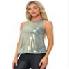 Allegra K Halloween Metallic Tank Top for Women's Sleeveless Club Party Shiny Shirt Small Gold Blue view 1
