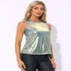Allegra K Halloween Metallic Tank Top for Women's Sleeveless Club Party Shiny Shirt Small Gold Blue view 3