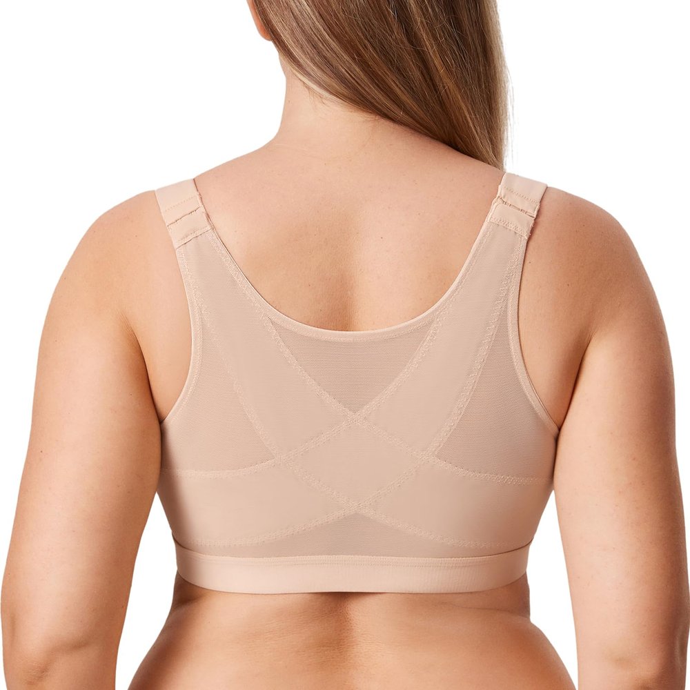 DELIMIRA Women's Inbarely Plus Front Closure Bras Posture Wireless Full Coverage Plus Size Unlined Bra Beige 36D