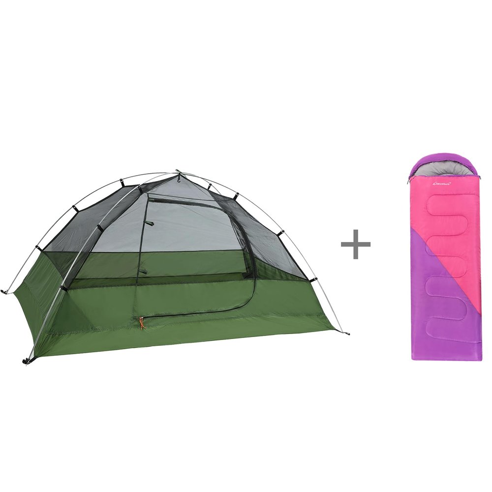 Clostnature Lightweight Backpacking Tent - 1 Person Ultralight Tent with Right Zipper Sleeping Bag, Camping Tent with Compact Sleeping Bag for Adults, Family, Outdoor